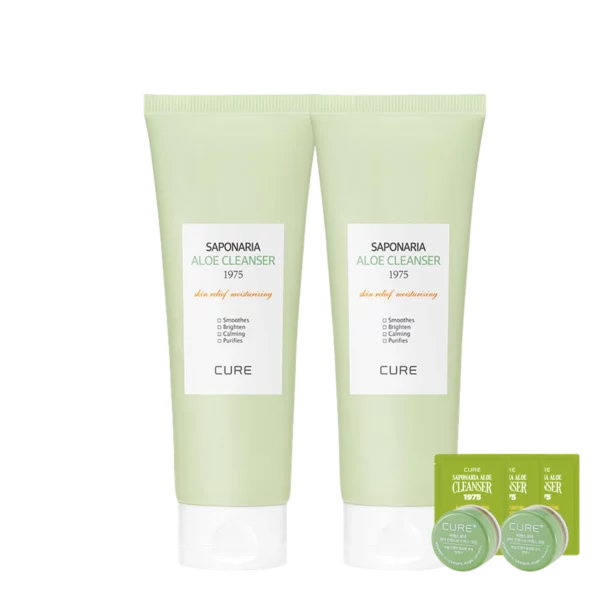 Cure Saponaria Aloe Cleanser 150g x 2p + 2X Cream 3.5g x 2p + Cleanser 2ml x 3p