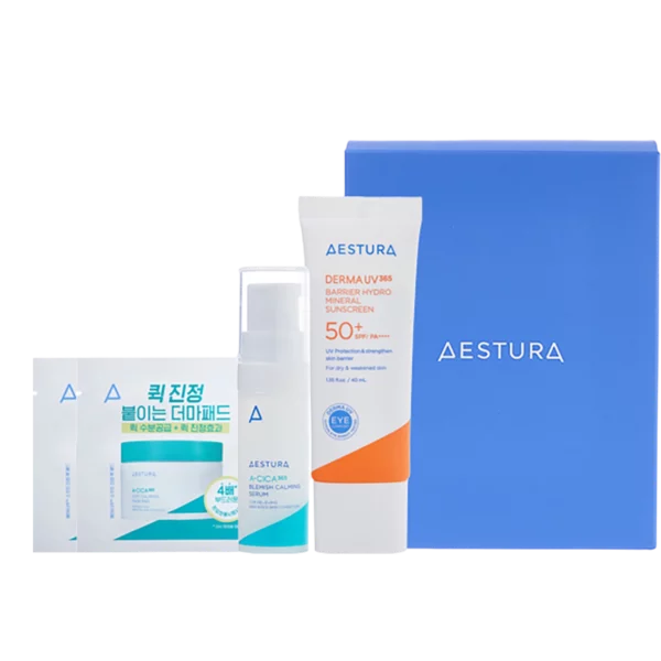 Derm UV365 Barrier Moisture Mineral Sunscreen SPF50+ PA++++ 40ml + Soothing Pack Pads 2p + Soothing Serum 5ml Set