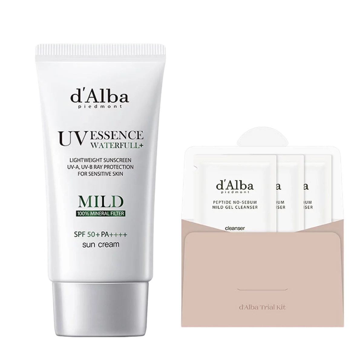 Vegan Waterful Mild Sunscreen SPF 50+ PA++++ 50ml + Mild Acidic Gel Cleanser 9ml Set - 1set