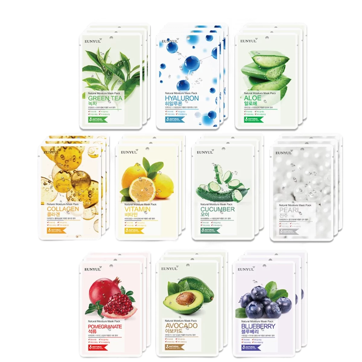 Natural Sheet Mask Pack 1 set, 3pcs x 10 types = 30 packs