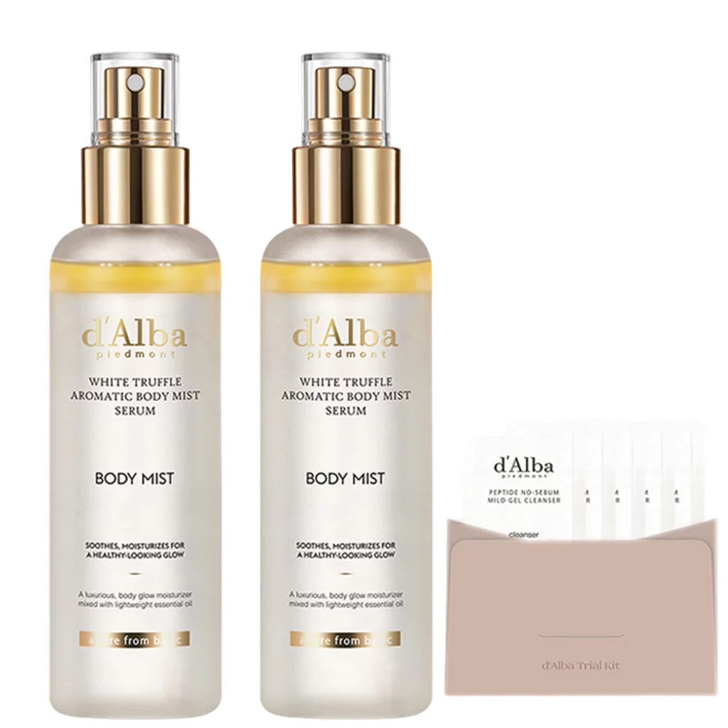 White Truffle Aromatic Body Mist Serum 180ml x 2pcs + Weak Acidic Gel Cleanser 3ml x 5pcs, 1 Set