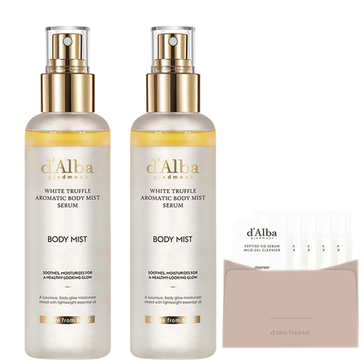 White Truffle Aromatic Body Mist Serum 180ml x 2pcs + Weak Acidic Gel Cleanser 3ml x 5pcs, 1 Set