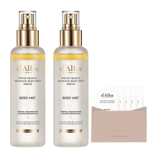 White Truffle Aromatic Body Mist Serum 180ml x 2pcs + Weak Acidic Gel Cleanser 3ml x 5pcs, 1 Set