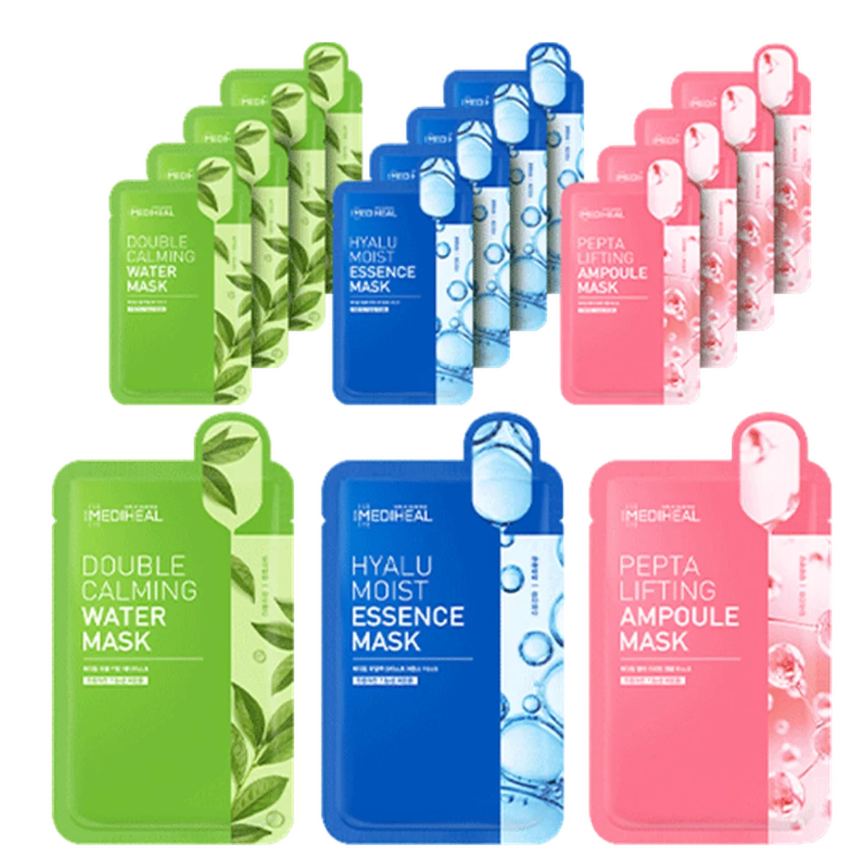 Double Calming Water Mask + Hyalu Moist Essence Mask + Pepta Lifting Ampoule Mask, 15 sheets, 1 set - 15ea, 1set