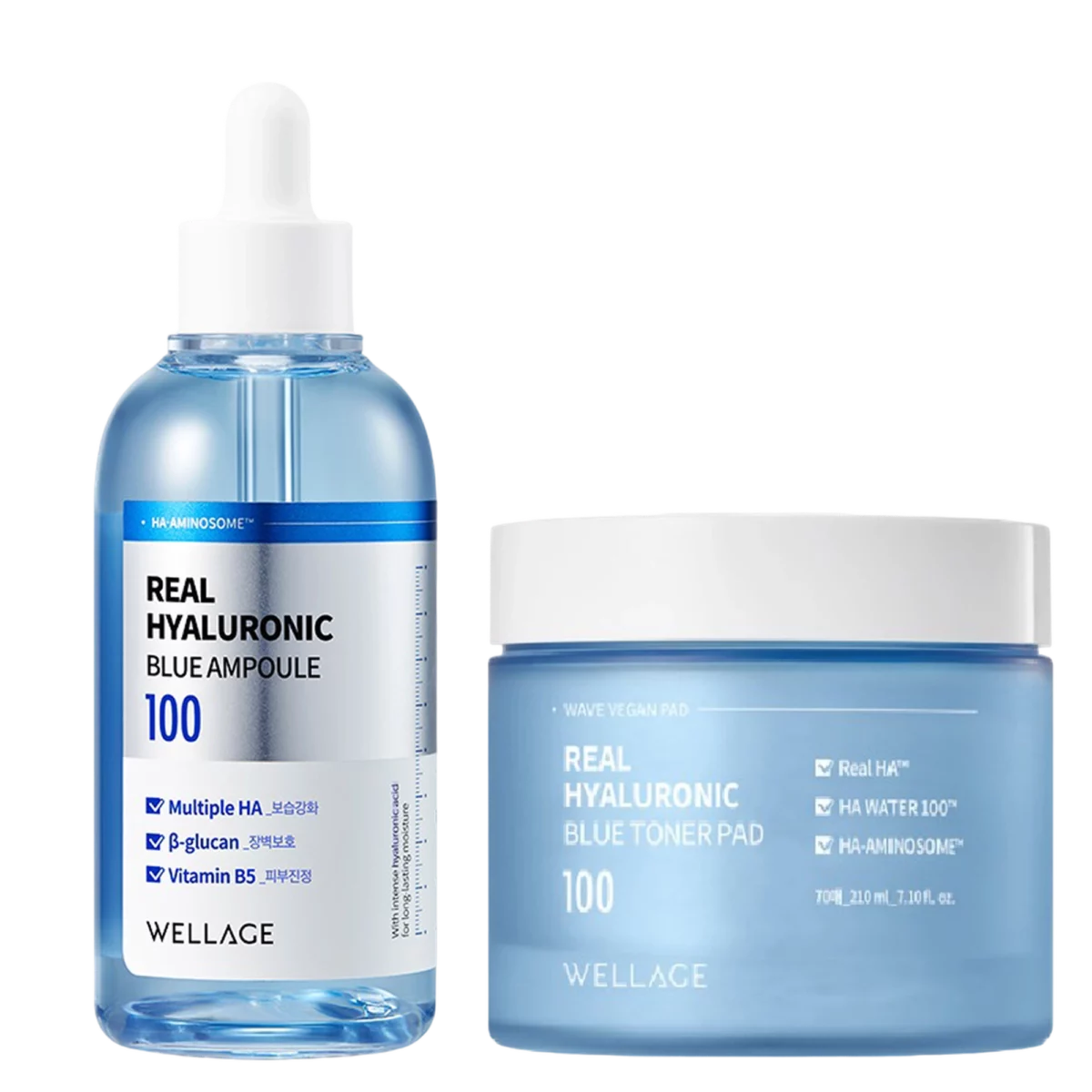 Real Hyaluronic Blue 100 Ampoule 100ml + Blue Toner Pads 70 Sheets 210ml Set