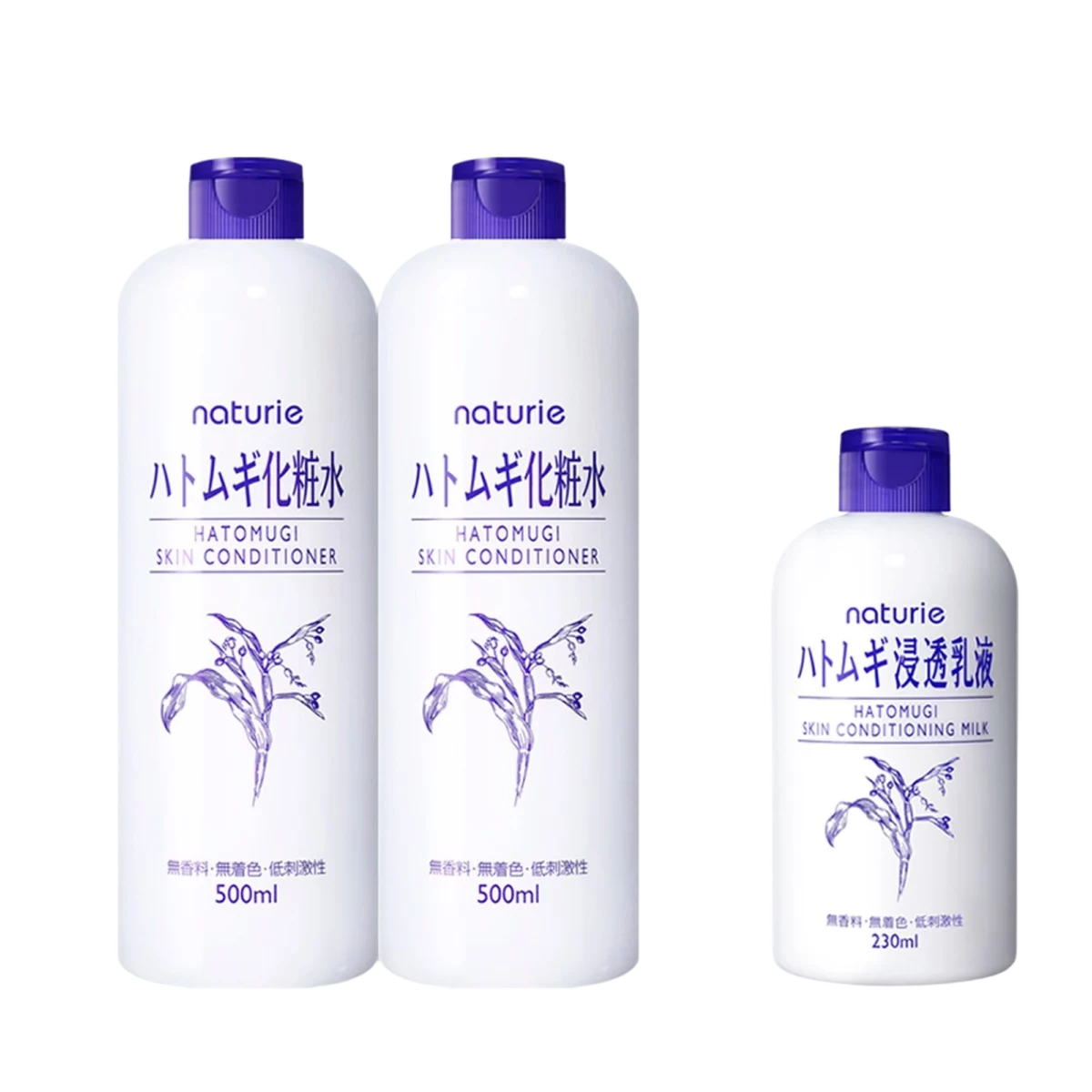 Hatomugi Skin Conditioner 500ml 2pcs + Hatomugi Skin Conditioning Milk 230ml 1pc